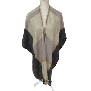 Woolrich Women's Shawl Wrap Fringe Boho Cape Poncho Soft Warm Neutrals Plaid‎ OS
